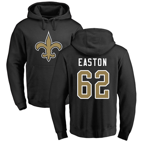 Men New Orleans Saints Black Nick Easton Name and Number Logo NFL Football #62 Pullover Hoodie Sweatshirts->new orleans saints->NFL Jersey
